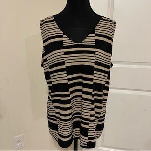 Dana Buchman Black and Tan Striped Tank Top V-Neck